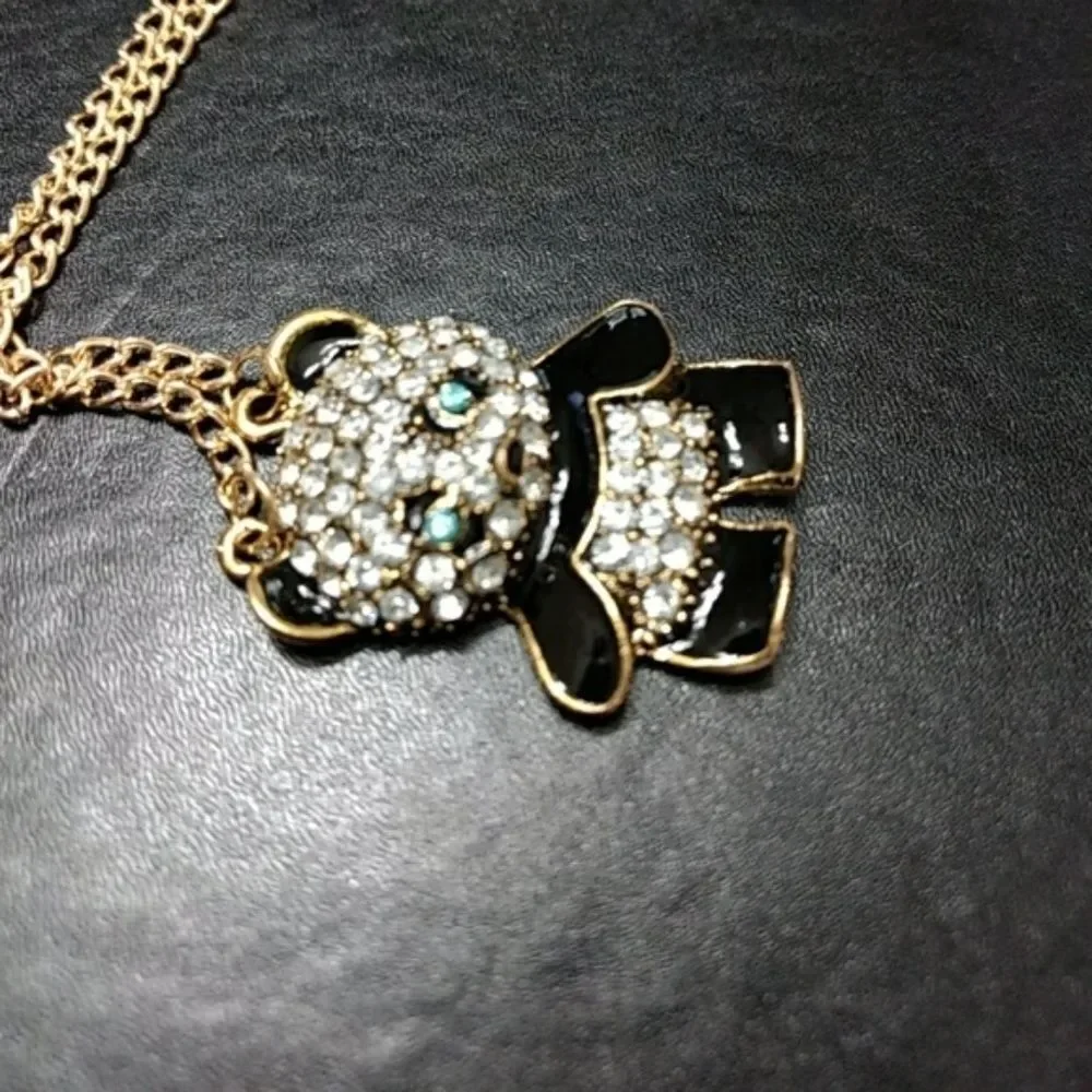 Panda bear rhinestone and gold tone necklace 32
